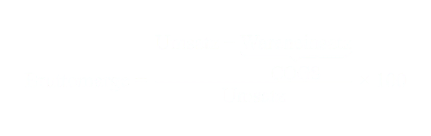 Bruttomarge gleich Umsatz minus Wareneinsatz geteilt durch Umsatz mal 100