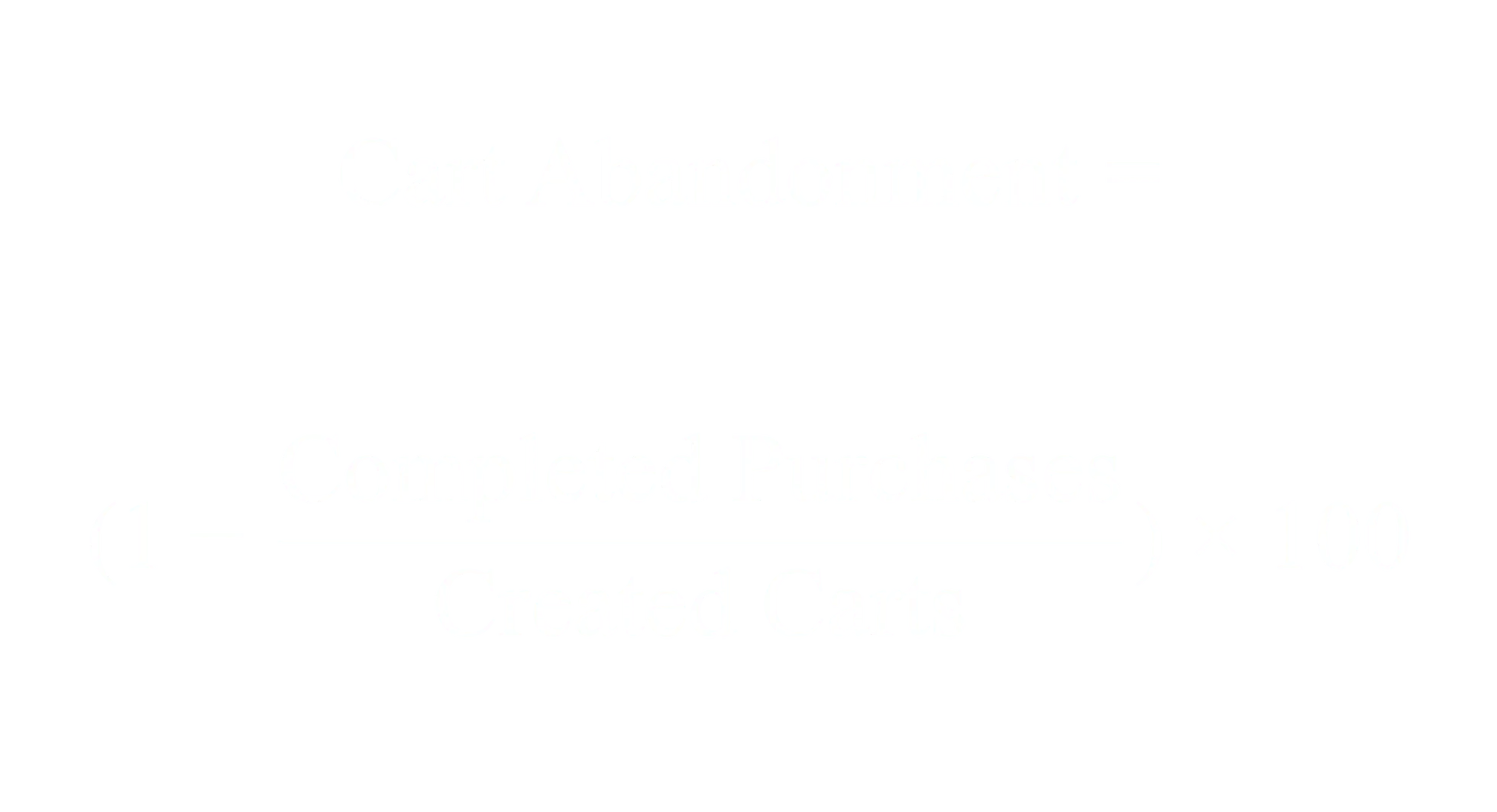 Cart Abandonment Rate equals 1 minus Completed Purchases divided by Created Carts times 100