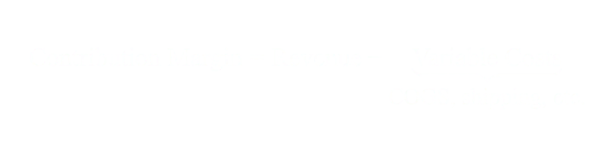 Contribution Margin equals Revenue minus Variable Costs