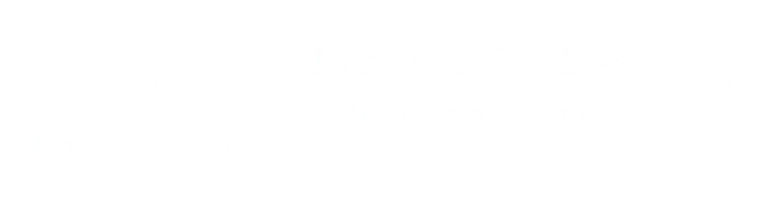 Conversion Rate equals Number of Purchases divided by Number of Visitors times 100