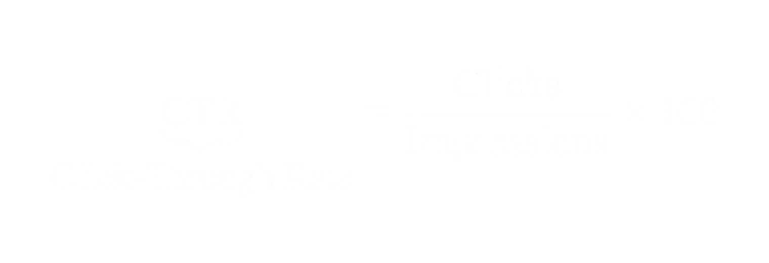 CTR equals Clicks divided by Impressions times 100