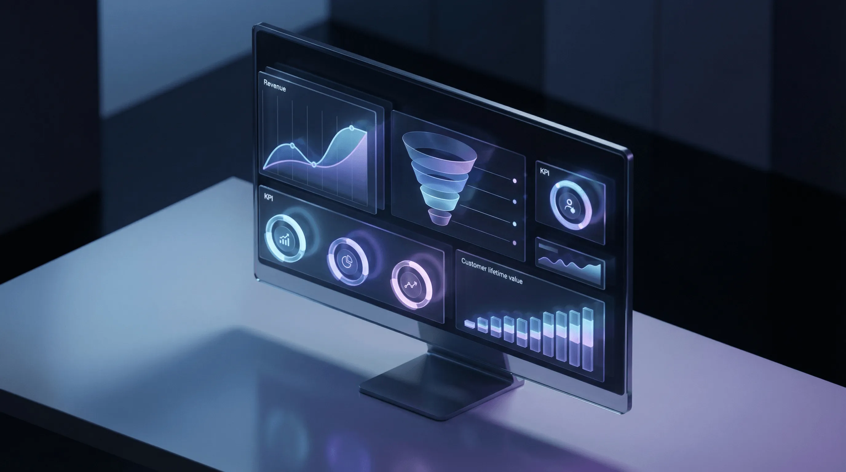 E-Commerce KPI Dashboard mit wichtigen Kennzahlen wie Revenue, Conversion Funnel und Customer Lifetime Value