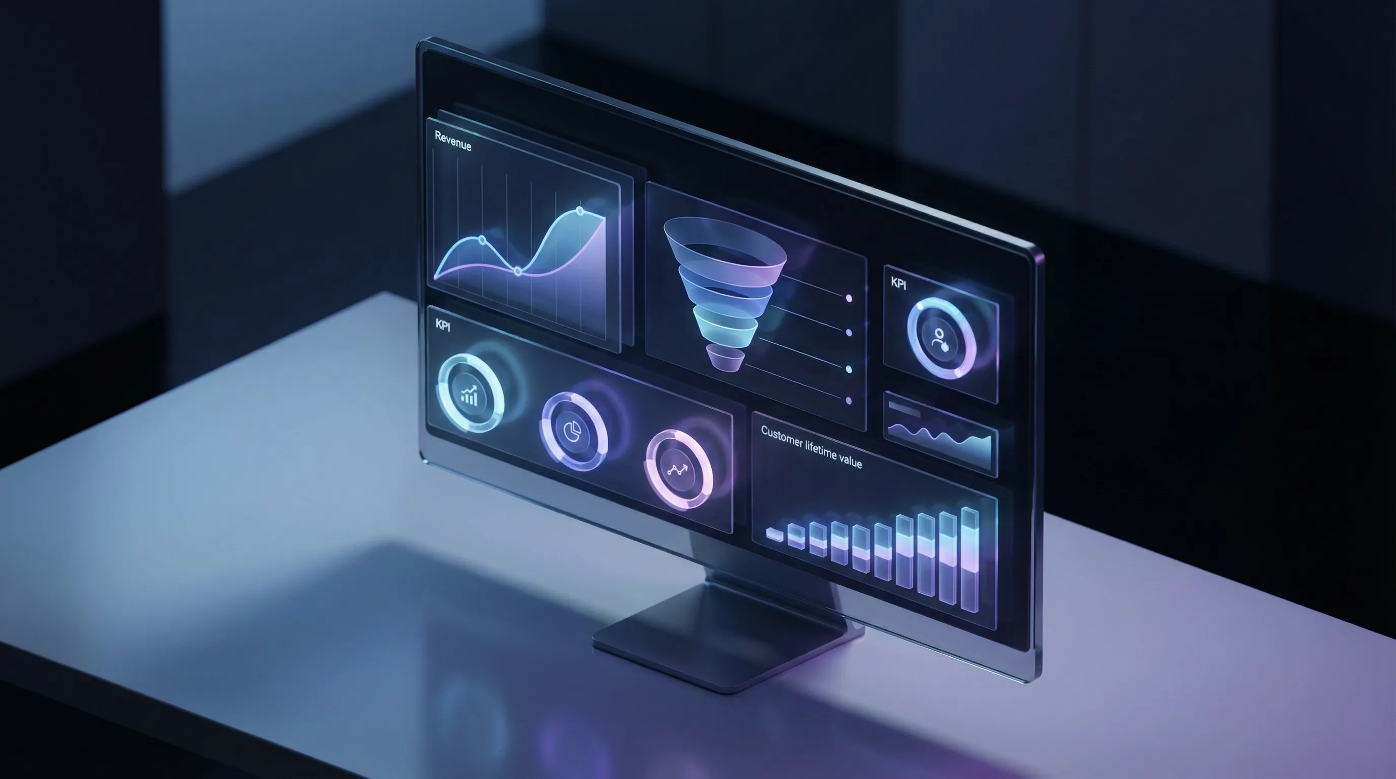 E-Commerce KPI Dashboard mit wichtigen Kennzahlen wie Revenue, Conversion Funnel und Customer Lifetime Value
