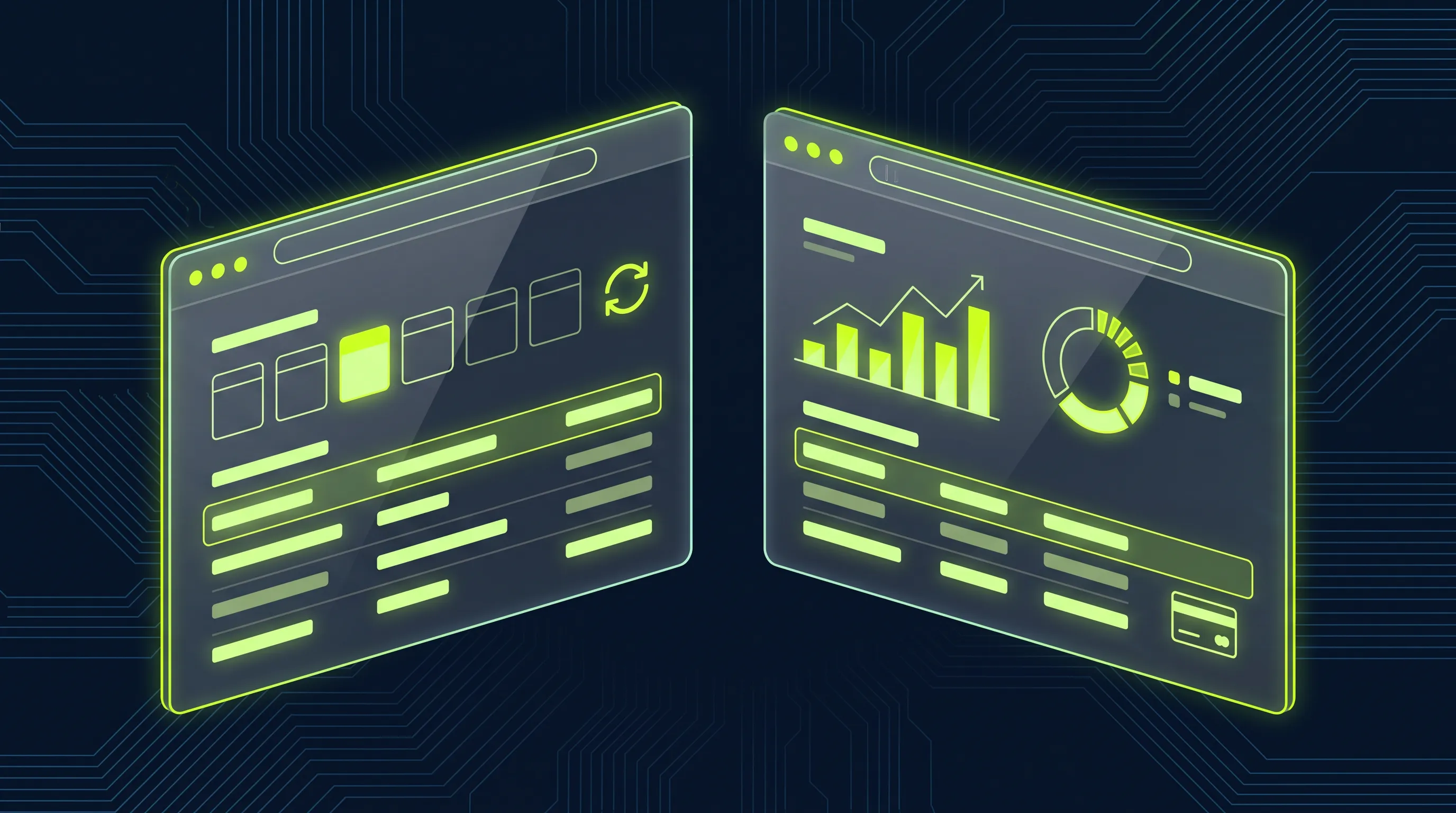 Subscription Commerce: circular diagram of recurring orders with a subscription box on a dark background with electric-lime accents