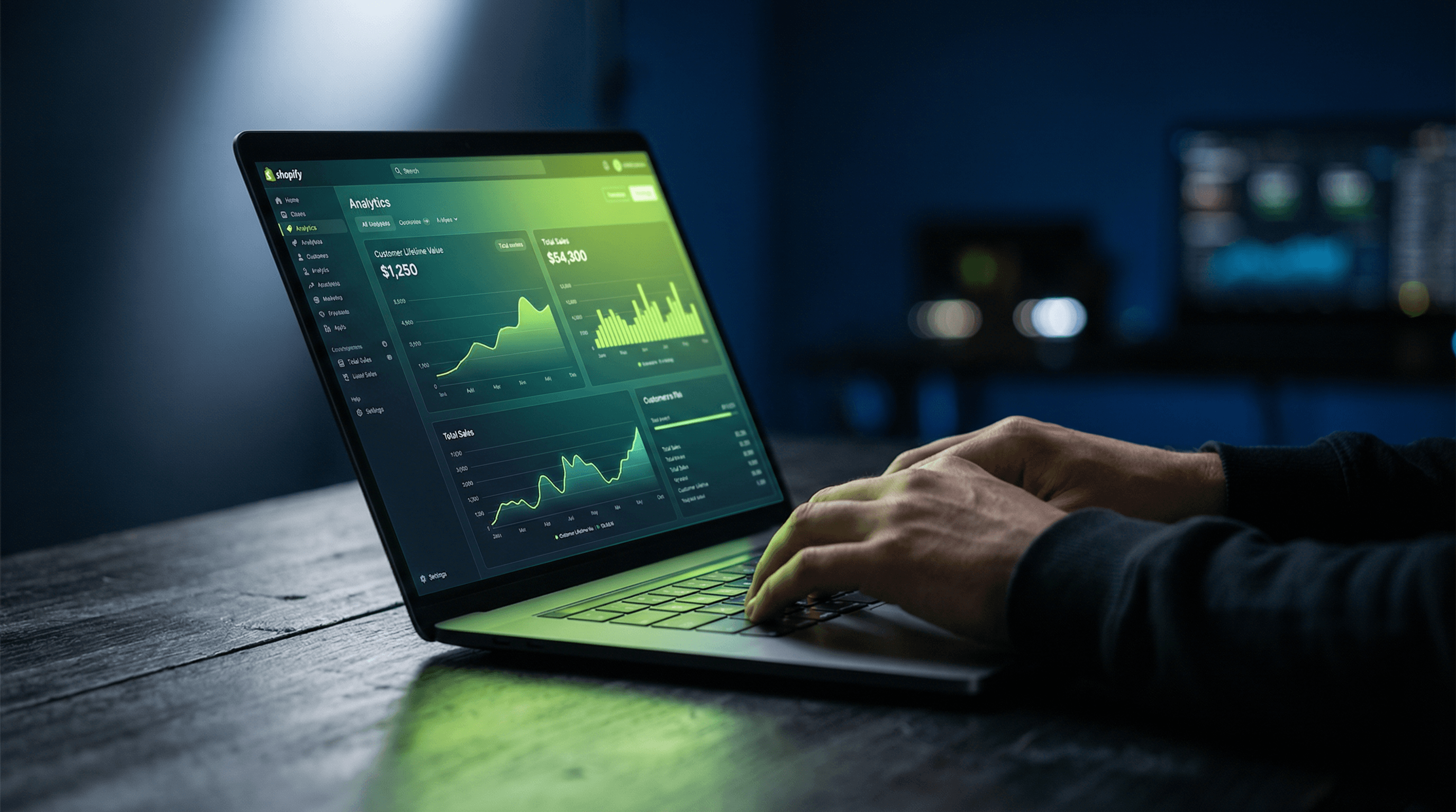 Shopify Analytics Dashboard mit den relevanten Kennzahlen für die CLV-Berechnung: AOV, Orders per Customer, Returning Customer Rate