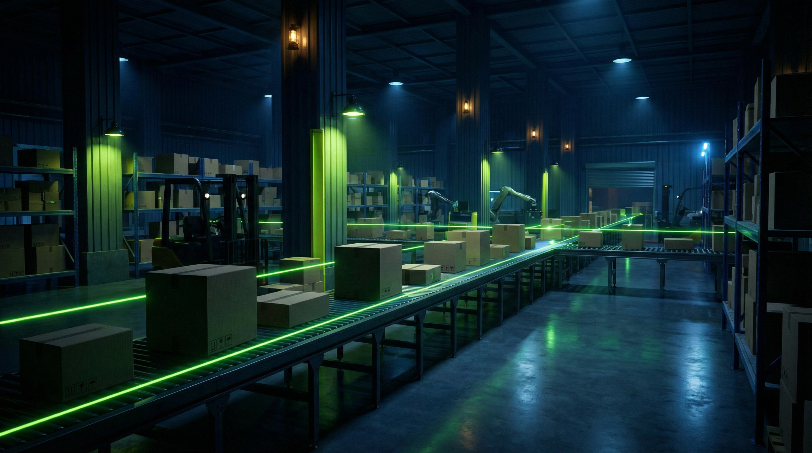 Retouren im E-Commerce — Pakete auf Förderband, symbolisiert Retourenmanagement und Retourenquote-Optimierung