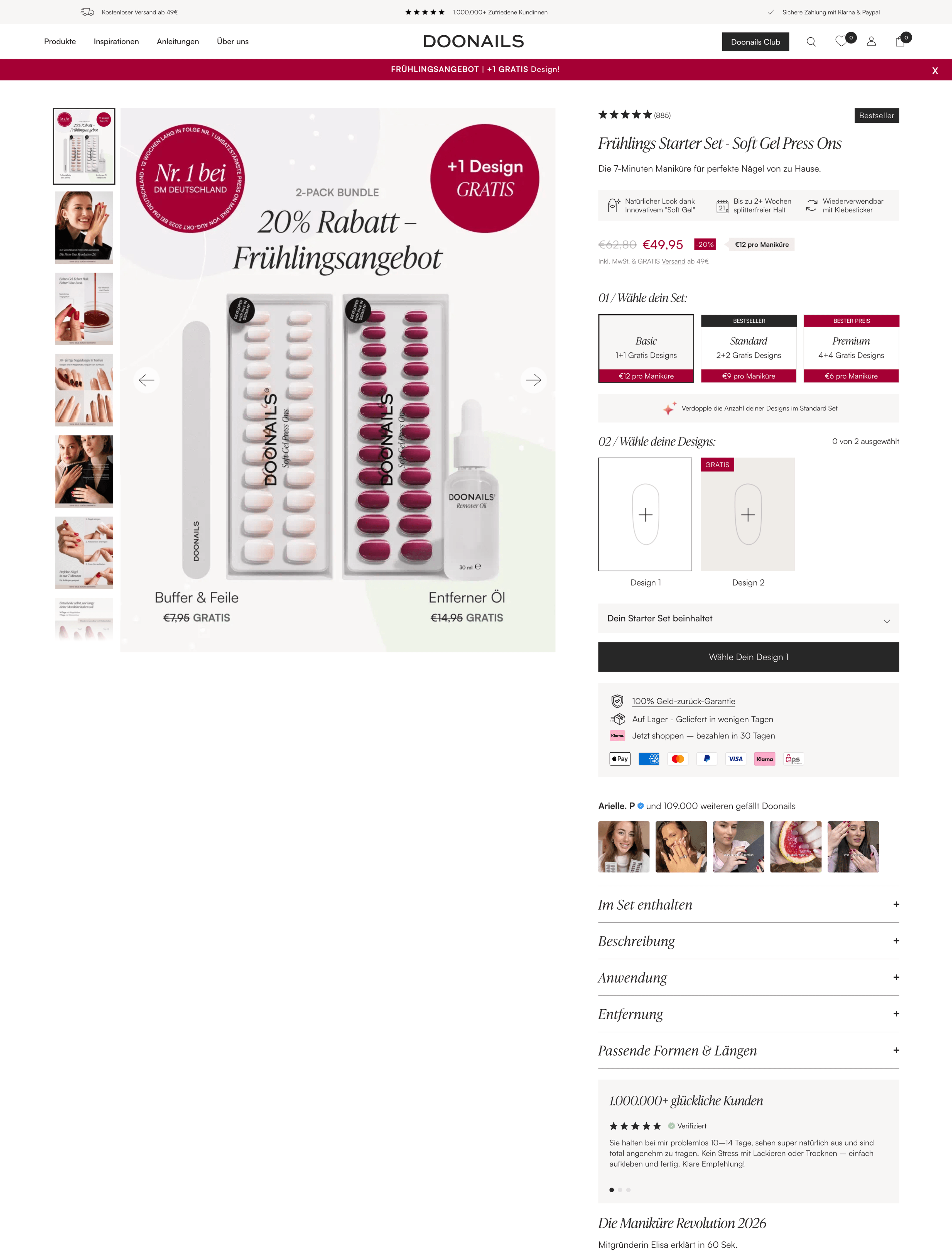 Doonails Starter Kit product page screenshot with reviews, UGC and add-to-cart button